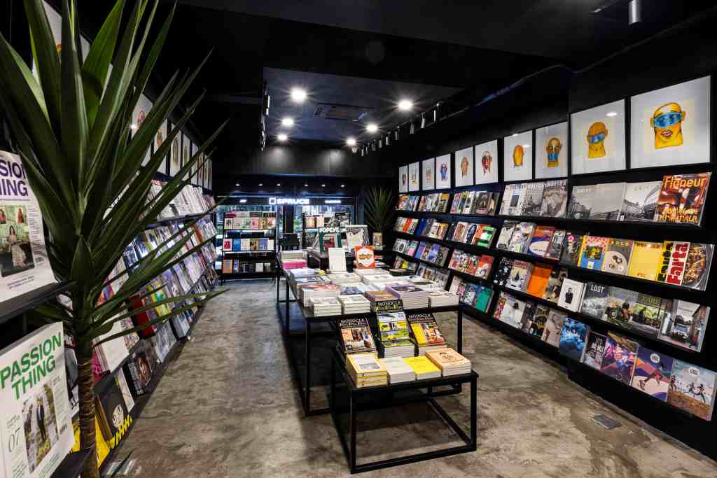 Gallery interior with magazines on display